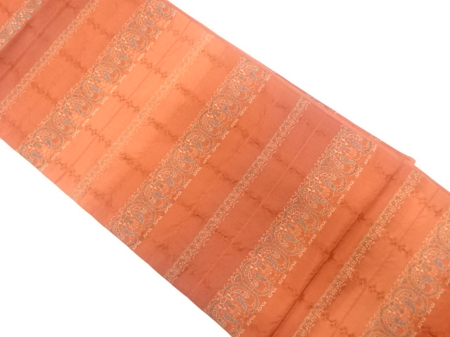 横段に花更紗模様織り出し　全通袋帯